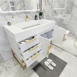 Blossom Freestanding Bathroom Vanity With Acrylic Sink, Drawers, Open Shelf Storage & Gold Hardware & Frame