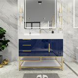 Blossom Freestanding Bathroom Vanity With Acrylic Sink, Drawers, Open Shelf Storage & Gold Hardware & Frame