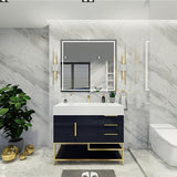 Blossom Freestanding Bathroom Vanity With Acrylic Sink, Drawers, Open Shelf Storage & Gold Hardware & Frame