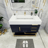 Blossom Freestanding Bathroom Vanity With Acrylic Sink, Drawers, Open Shelf Storage & Gold Hardware & Frame