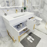 Blossom Freestanding Bathroom Vanity With Acrylic Sink, Drawers, Open Shelf Storage & Gold Hardware & Frame