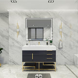 Blossom Freestanding Bathroom Vanity With Acrylic Sink, Drawers, Open Shelf Storage & Gold Hardware & Frame