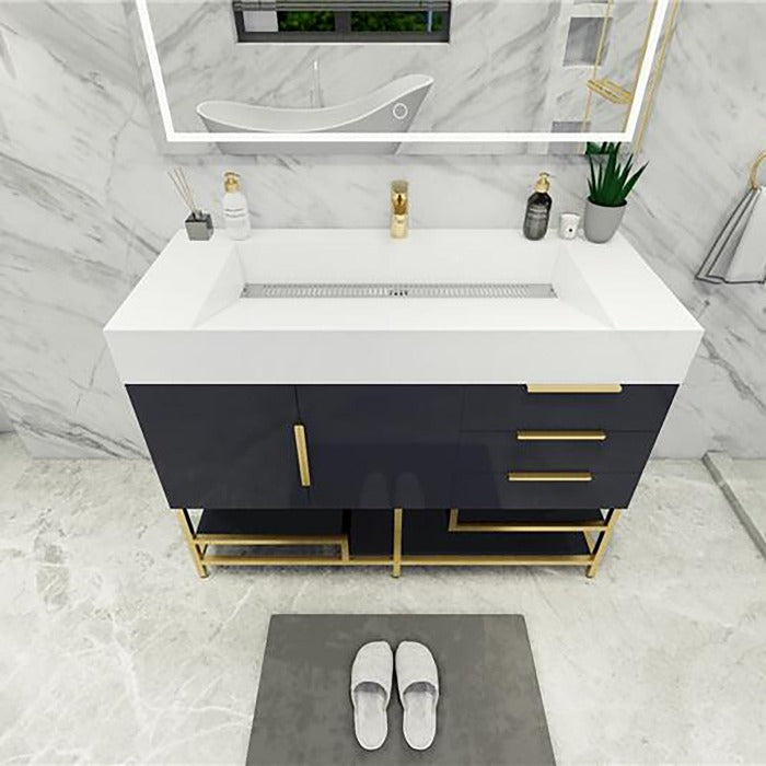 Blossom Freestanding Bathroom Vanity With Acrylic Sink, Drawers, Open Shelf Storage & Gold Hardware & Frame