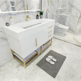 Blossom Freestanding Bathroom Vanity With Acrylic Sink, Drawers, Open Shelf Storage & Gold Hardware & Frame