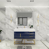 Blossom Freestanding Bathroom Vanity With Acrylic Sink, Drawers, Open Shelf Storage & Gold Hardware & Frame