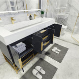 Blossom Freestanding Bathroom Vanity With Acrylic Sink, Drawers, Open Shelf Storage & Gold Hardware & Frame