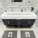 Blossom Freestanding Bathroom Vanity With Acrylic Sink, Drawers, Open Shelf Storage & Gold Hardware & Frame