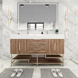 Blossom Freestanding Bathroom Vanity With Acrylic Sink, Drawers, Open Shelf Storage & Gold Hardware & Frame