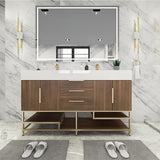 Blossom Freestanding Bathroom Vanity With Acrylic Sink, Drawers, Open Shelf Storage & Gold Hardware & Frame