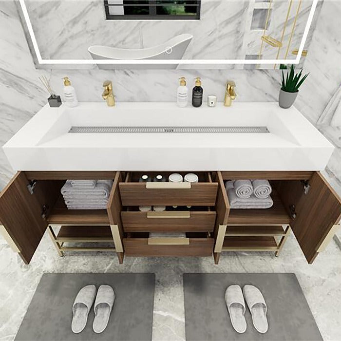 Blossom Freestanding Bathroom Vanity With Acrylic Sink, Drawers, Open Shelf Storage & Gold Hardware & Frame