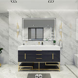 Blossom Freestanding Bathroom Vanity With Acrylic Sink, Drawers, Open Shelf Storage & Gold Hardware & Frame