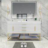 Blossom Freestanding Bathroom Vanity With Acrylic Sink, Drawers, Open Shelf Storage & Gold Hardware & Frame