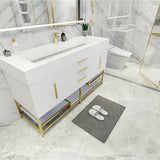 Blossom Freestanding Bathroom Vanity With Acrylic Sink, Drawers, Open Shelf Storage & Gold Hardware & Frame