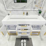 Blossom Freestanding Bathroom Vanity With Acrylic Sink, Drawers, Open Shelf Storage & Gold Hardware & Frame