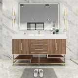 Blossom Freestanding Bathroom Vanity With Acrylic Sink, Drawers, Open Shelf Storage & Gold Hardware & Frame