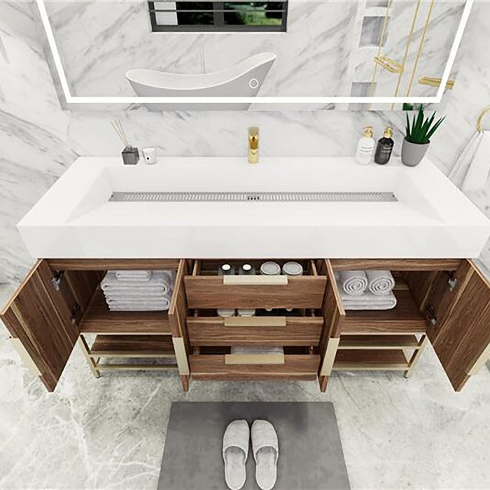 Blossom Freestanding Bathroom Vanity With Acrylic Sink, Drawers, Open Shelf Storage & Gold Hardware & Frame