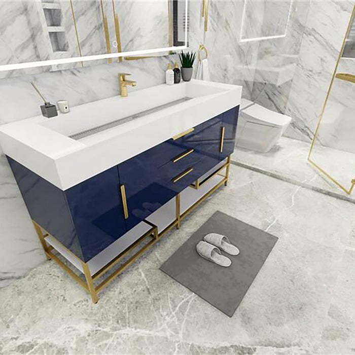 Blossom Freestanding Bathroom Vanity With Acrylic Sink, Drawers, Open Shelf Storage & Gold Hardware & Frame