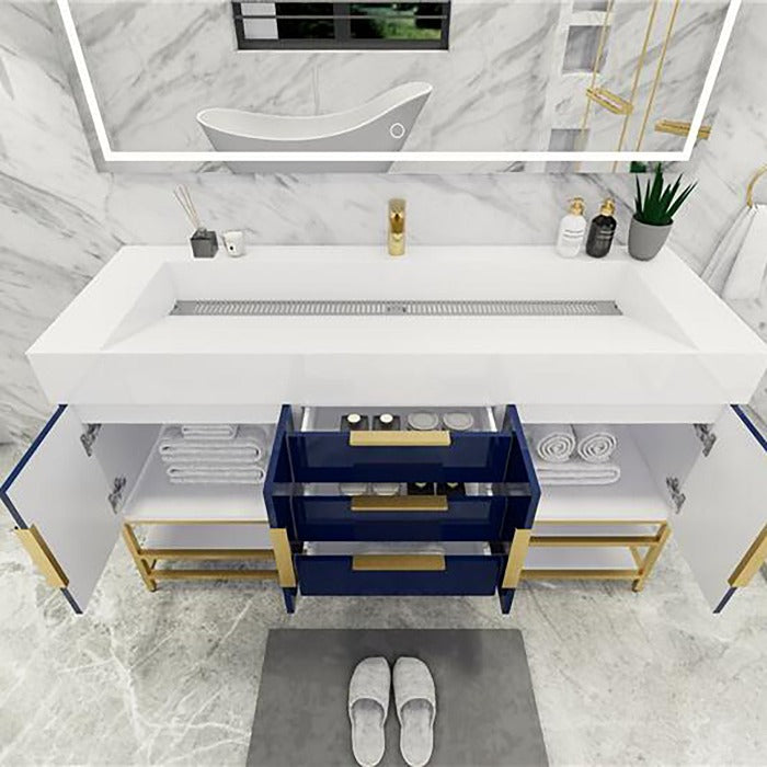 Blossom Freestanding Bathroom Vanity With Acrylic Sink, Drawers, Open Shelf Storage & Gold Hardware & Frame