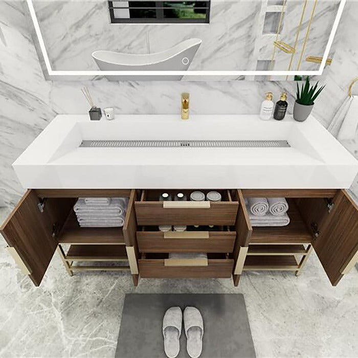 Blossom Freestanding Bathroom Vanity With Acrylic Sink, Drawers, Open Shelf Storage & Gold Hardware & Frame