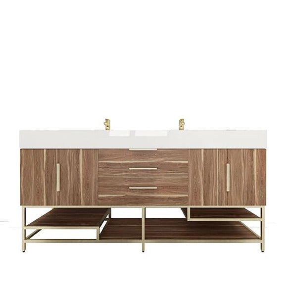 Blossom Freestanding Bathroom Vanity With Acrylic Sink, Drawers, Open Shelf Storage & Gold Hardware & Frame