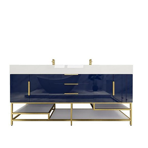 Blossom Freestanding Bathroom Vanity With Acrylic Sink, Drawers, Open Shelf Storage & Gold Hardware & Frame