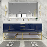 Blossom Freestanding Bathroom Vanity With Acrylic Sink, Drawers, Open Shelf Storage & Gold Hardware & Frame