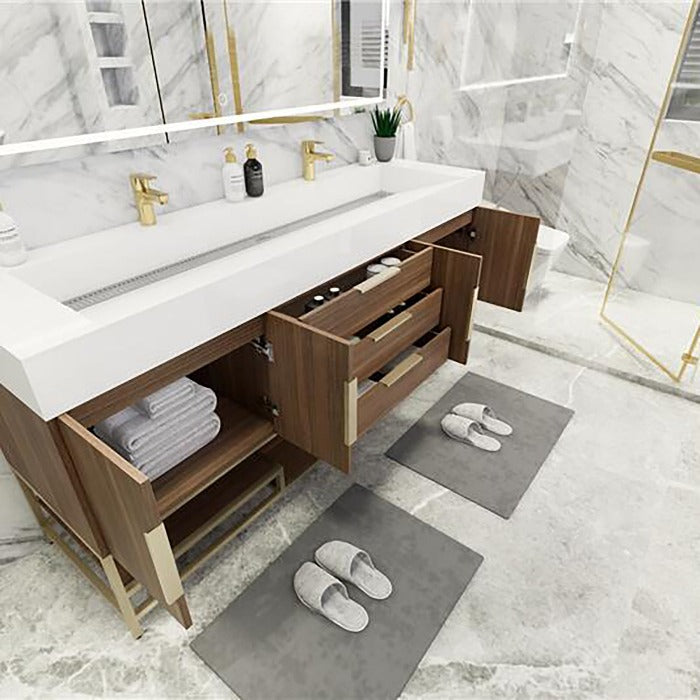 Blossom Freestanding Bathroom Vanity With Acrylic Sink, Drawers, Open Shelf Storage & Gold Hardware & Frame