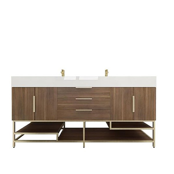 Blossom Freestanding Bathroom Vanity With Acrylic Sink, Drawers, Open Shelf Storage & Gold Hardware & Frame