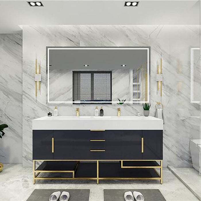 Blossom Freestanding Bathroom Vanity With Acrylic Sink, Drawers, Open Shelf Storage & Gold Hardware & Frame