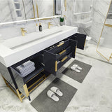 Blossom Freestanding Bathroom Vanity With Acrylic Sink, Drawers, Open Shelf Storage & Gold Hardware & Frame