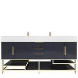 Blossom Freestanding Bathroom Vanity With Acrylic Sink, Drawers, Open Shelf Storage & Gold Hardware & Frame