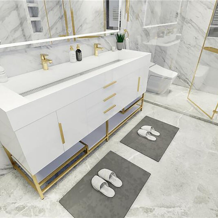 Blossom Freestanding Bathroom Vanity With Acrylic Sink, Drawers, Open Shelf Storage & Gold Hardware & Frame