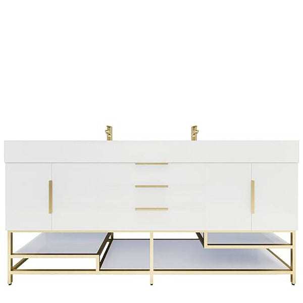 Blossom Freestanding Bathroom Vanity With Acrylic Sink, Drawers, Open Shelf Storage & Gold Hardware & Frame