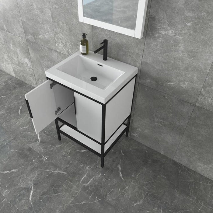 Marinus Freestanding Bathroom Vanity With Reinforced Acrylic Sink, Doors & Open Storage Shelves