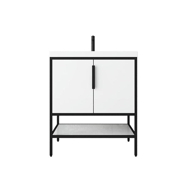 Marinus Freestanding Bathroom Vanity With Reinforced Acrylic Sink, Doors & Open Storage Shelves