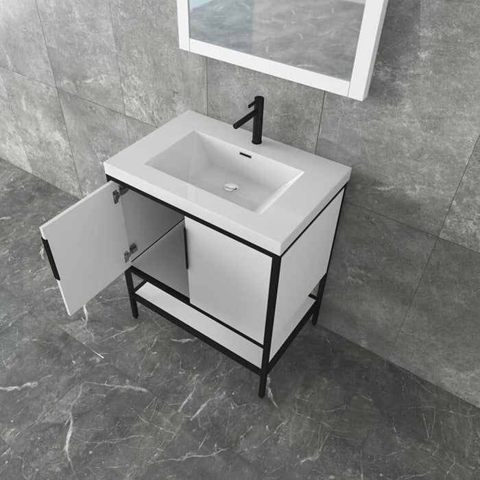 Marinus Freestanding Bathroom Vanity With Reinforced Acrylic Sink, Doors & Open Storage Shelves