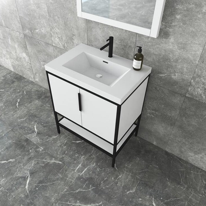 Marinus Freestanding Bathroom Vanity With Reinforced Acrylic Sink, Doors & Open Storage Shelves