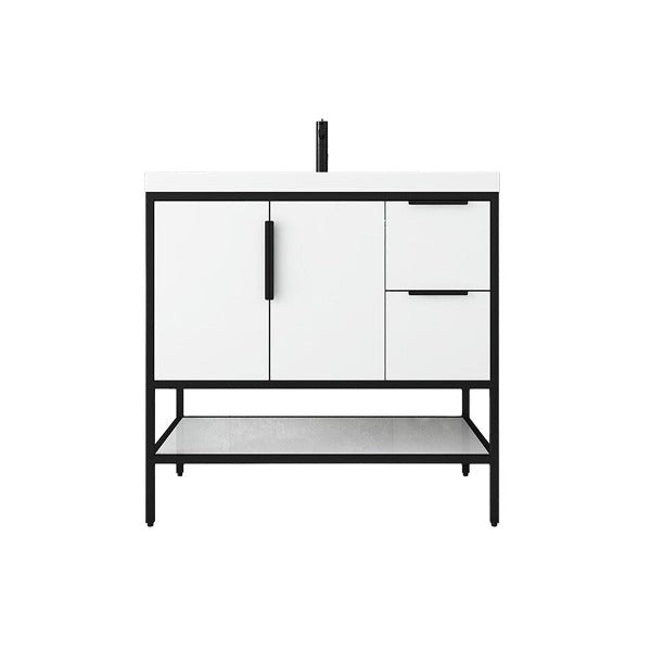 Marinus Freestanding Bathroom Vanity With Reinforced Acrylic Sink, Doors & Open Storage Shelves