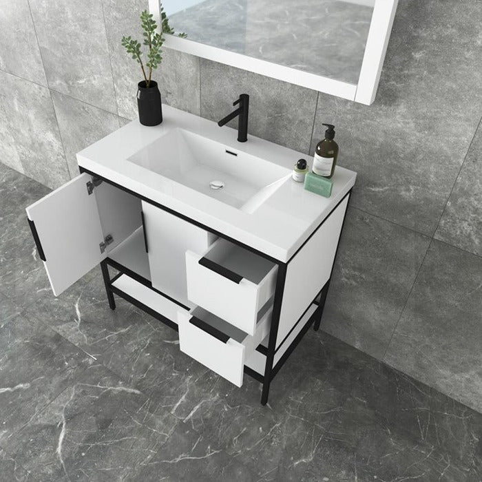 Marinus Freestanding Bathroom Vanity With Reinforced Acrylic Sink, Doors & Open Storage Shelves