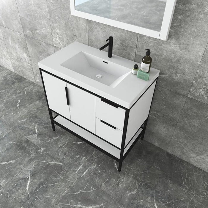 Marinus Freestanding Bathroom Vanity With Reinforced Acrylic Sink, Doors & Open Storage Shelves