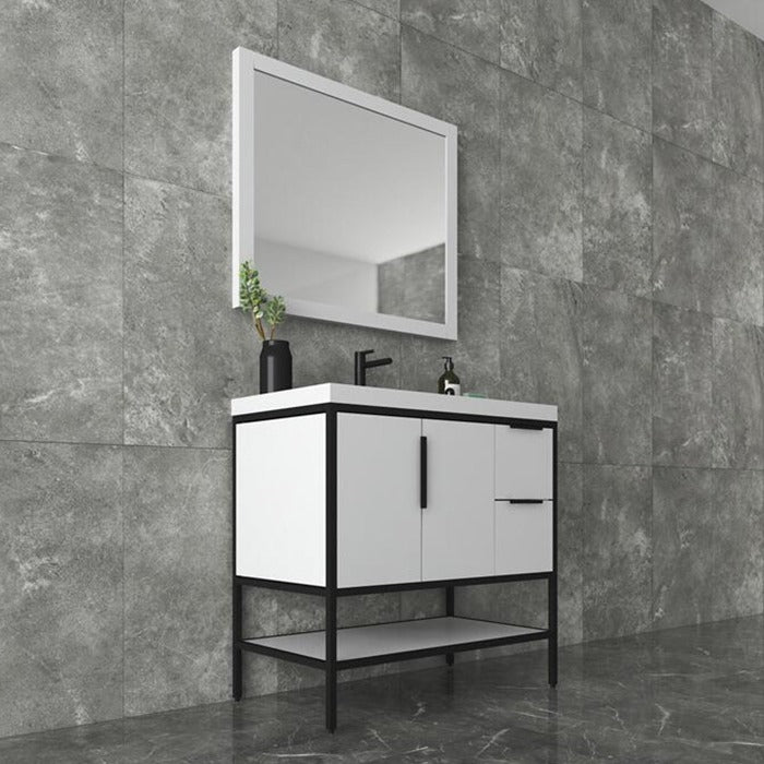 Marinus Freestanding Bathroom Vanity With Reinforced Acrylic Sink, Doors & Open Storage Shelves