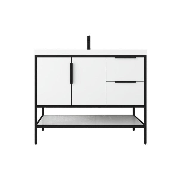 Marinus Freestanding Bathroom Vanity With Reinforced Acrylic Sink, Doors & Open Storage Shelves