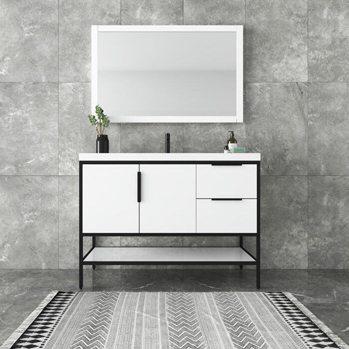 Marinus Freestanding Bathroom Vanity With Reinforced Acrylic Sink, Doors & Open Storage Shelves