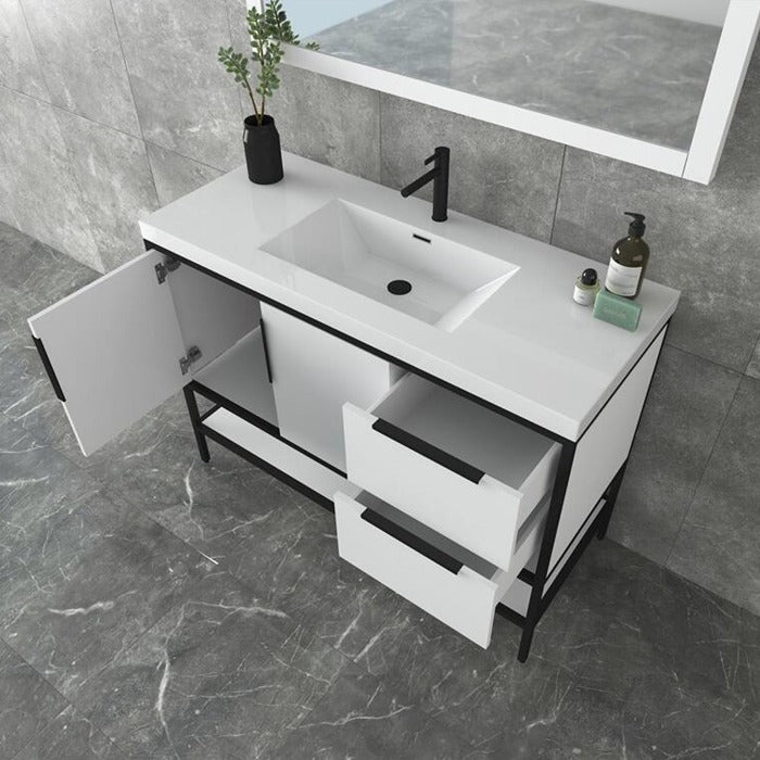 Marinus Freestanding Bathroom Vanity With Reinforced Acrylic Sink, Doors & Open Storage Shelves