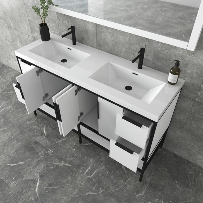 Marinus Freestanding Bathroom Vanity With Reinforced Acrylic Sink, Doors & Open Storage Shelves