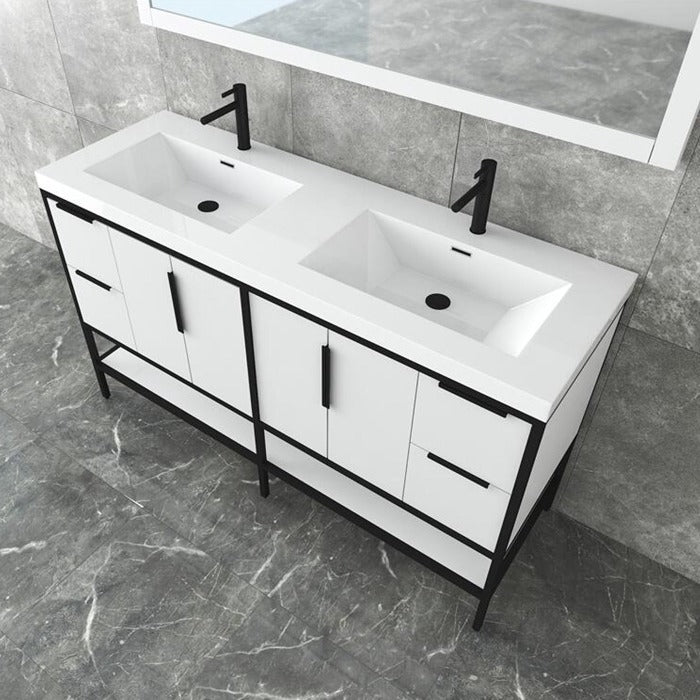 Marinus Freestanding Bathroom Vanity With Reinforced Acrylic Sink, Doors & Open Storage Shelves