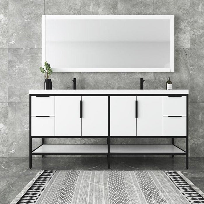 Marinus Freestanding Bathroom Vanity With Reinforced Acrylic Sink, Doors & Open Storage Shelves