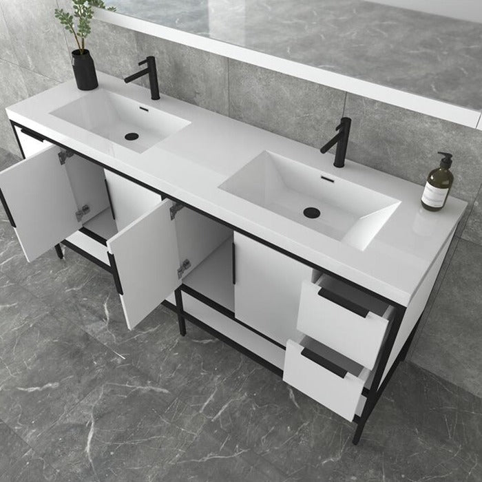 Marinus Freestanding Bathroom Vanity With Reinforced Acrylic Sink, Doors & Open Storage Shelves