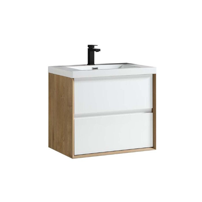 Luxury Kingdom Floating / Wall Mounted Bathroom Vanity With Acrylic Sink, Farmhouse Bath Vanity W/ Storage Cabinet