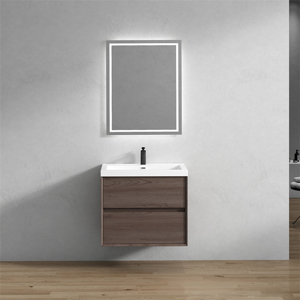 Luxury Kingdom Floating / Wall Mounted Bathroom Vanity With Acrylic Sink, Farmhouse Bath Vanity W/ Storage Cabinet